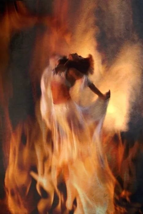 Woman On Fire Art, Inner Light Art, Liberated Aesthetic, Applause Aesthetic, Aries Art Goddesses, Earth Elemental Female, Feminine Rage Art, Fire Priestess, Person On Fire