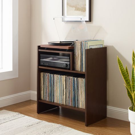 Music Station Home, Turntable Setup Living Rooms, Vinyl Setup Ideas, Record Player Stand Diy, Vinyl Station, Music Room Storage, Turntable Cabinet, Turntable Receiver, Vinyl Cabinet