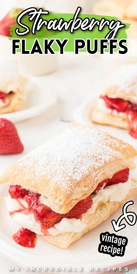 Strawberry Flaky Puffs, Strawberry Cream Filling, Cream Puffs Recipe Filling, Strawberry Puff Pastry Recipes, Strawberry Pastry, Phylo Pastry Recipes, Strawberry Puff Pastry, Cheese Puffs Recipe, Puff Dessert