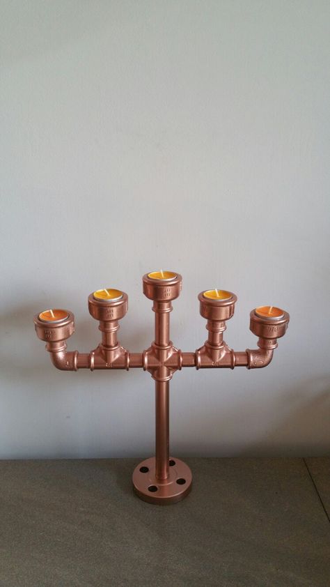 Copper Pipe Candle Holder, Pipe Candle Holder, Copper Candle Holder, Plumbing Diagram, Industrial Pipe Lamp, Copper Candle, Steampunk Lighting, Copper Crafts, Pipe Lighting