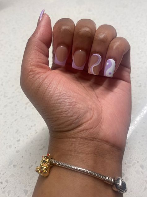 #nails #frenchtip Nails Ideas Purple Lavender, Cute No Chip Nail Designs, Cute Nails For Cheerleaders, Short Summer Nail Ideas Gel, Cute Birthday Nails Short Square, Nail Inspo Short Purple, Nail Designs For 11 Yr, Purple Acrylic French Tip Nails, Back To School Nails 10-11