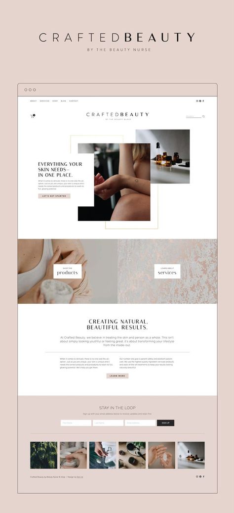 Beauty industry expert and influencer Melissa Berg (known as The Beauty Nurse) needed a high-end, luxury brand and website for her newly opened medspa and skincare clinic, Crafted Beauty.    Melissa booked our team for a Restyle of our Vital Force Website Template for Squarespace and added feminine vibes to the already high-end, clean, and modern layout. Beauty And Wellness Website Design, High End Website, High End Website Design, Beauty Website Design Inspiration, Skincare Website Design, Beauty Website Design, Influencer Website, Clean Website Design, Beauty Web