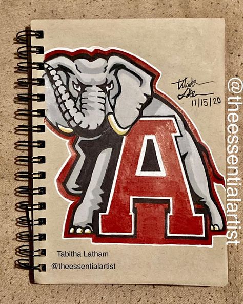 Tabitha Latham on Instagram: “My drawing of Big Al 🐘 is finally complete! Roll Tide!!! 🏈 • • • • • • • • #art #artwork #alabama #bigal #rolltide #alabamaart #bama #UA…” Alabama Baby, Baby Sketch, Big Al, Big L, Roll Tide, Art Artwork, Alabama, I Am Awesome, Rolls