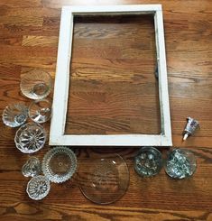 Diy Glass Window Art, Glass Plates Glued To Window, Old Windows With Glass Plates, Framed Glass Art, Glass Dishes On Old Windows, Old Window Glass Art, Diy Stained Glass Window How To Make, Repurpose Vintage Glassware, Old Glass Window Ideas