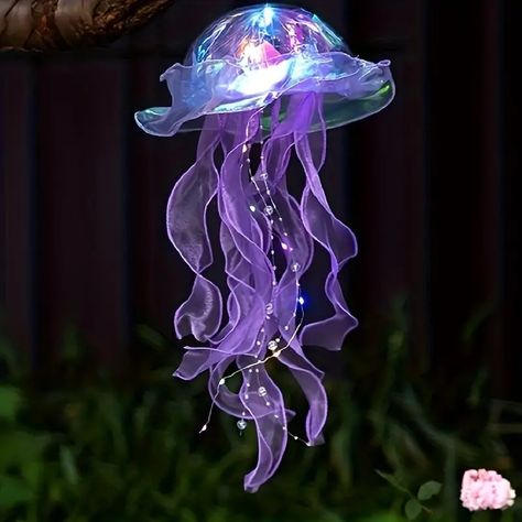 Handheld Brilliant Glowing Jellyfish Lamp, Colorful Ribbon Pearl Lace Flashing Light Outdoor, Courtyard Decoration Light - Temu Hanging Jellyfish, Jellyfish Lantern, Jellyfish Light, Jellyfish Lamp, Jellyfish Design, Fishing Room, Jellyfish Art, Purple Collar, Lampe Decoration