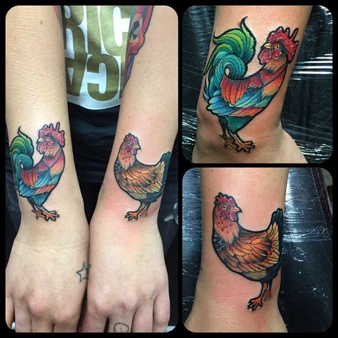 Chicken tattoo neotraditional  By Juan David Castro R Key West Chicken Tattoo, Chicken Tattoo Ideas, Dave Tattoo, Key West Chicken, David Castro, Tattoo 2015, Pet Tattoos, Chicken Tattoo, Rooster Tattoo