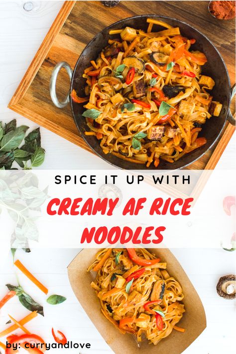 Super delicious and creamy rice noodles with shiitake, veggies, tofu and coconut milk.   #curryandlove #vegan #plantbased #vegannoodles #asiannoodles #ricenoodles #stirfry Chorizo Rice, Vegan Noodles, Tofu Stir Fry, Creamy Rice, Rice Noodle, Asian Noodles, Bean Curd, Rice Noodles, Plant Based Recipes