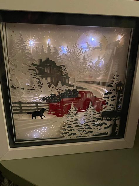 Cricut Christmas Shadow Boxes, Christmas Shadow Boxes Cricut, Cricut Lighted Shadow Box Ideas Christmas, Christmas Shadow Box Svg, Diy Christmas Shadow Box, Diy Christmas Shadow Box Winter Scenes, Diy Shadow Box, Christmas Shadow Boxes, 3d Pictures