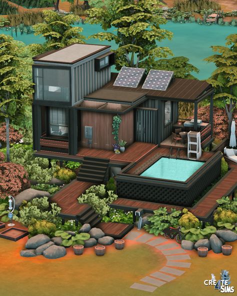 Eco House Exterior, House And Floor Plan, Sims 4 Eco House, Sims 4 Japanese House, Japanese House Plan, Modern Eco House, Sims 4 Modern House, Eco Friendly Environment, Sims Freeplay Houses