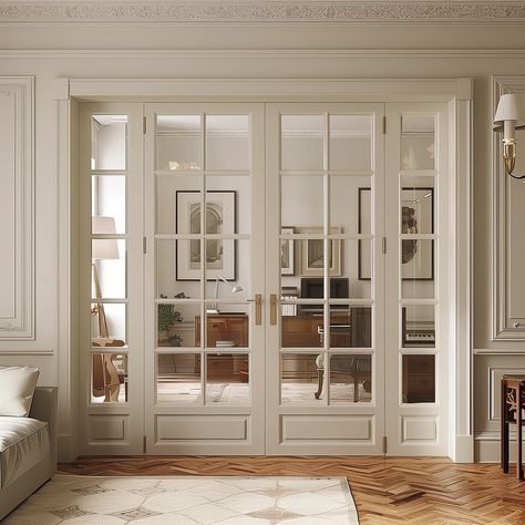 Hallway Glass Door, Adding Doors To A Room, Folding Glass Doors Interior, French Doors Inside, Office Doors, Parisian Interior, French Doors Exterior, Living Room Door, Interior Windows