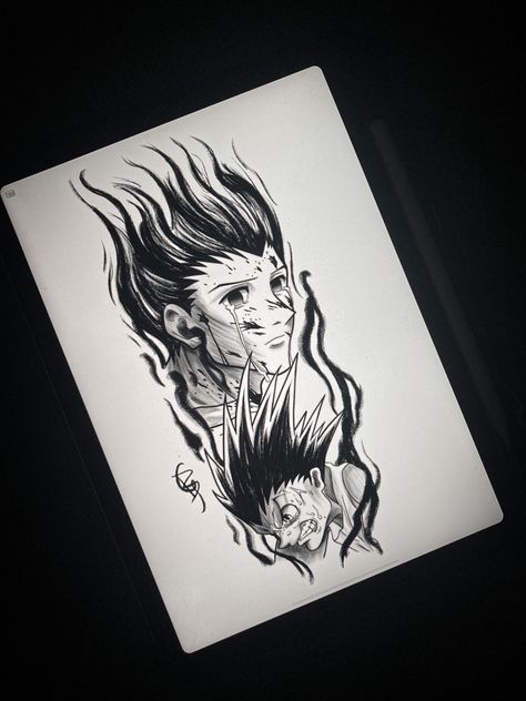 Anime Rage Tattoo, Abstract Anime Tattoo, Gon Freecs Tattoo, Gon Rage Tattoo, Hunter X Hunter Gon Tattoo, Fate Tattoo Ideas, Hunter X Hunter Tattoo Design, Hxh Tattoo Ideas, Killua Tattoo