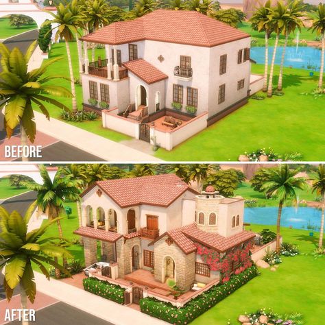 Sofy | Sims 4 Builder on Instagram: “🌴 SULTRY SPRINGSIDE RENO 🌴 As you guys voted – my next renovation is the house of the Caliente and Lothario household! I got to use some…” Sims 4 Renovated House, Kitchen Ideas Sims 4, Sims 4 Renovation, Sims 4 Oasis Springs House, Sims Architecture, Courtyard Oasis, Kitchen Courtyard, Movie Hangout, Patio Luxury