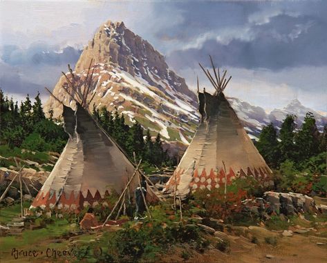 Western Art Paintings, American Indian Artwork, Jackson Hole Art, Native American Teepee, River Camp, Western Artwork, Native American Paintings, Native American Warrior, Native American Images