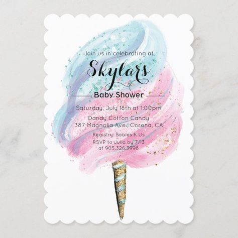 Cotton Candy Baby Shower Invitation - Popular Zazzle Product! Best choice, tags : #invitations, #tshirt, #card, #InvitationsCard, #legging, #trending, #holiday Cotton Candy Birthday, Carnival Baby Showers, Cotton Candy Party, Circus Invitations, Carnival Invitations, Candy Birthday, Candy Birthday Party, Baby Shower Vintage, Watercolor Baby Shower