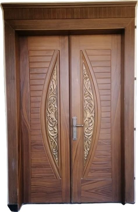 Dubble Door Design, Double Door Main Entrance Design, Front Double Door Design Wood, Wooden Main Double Door Design, Wooden Double Front Doors, Modern Home Entrance, Main Door Design Photos, Wooden Door Ideas, Wooden Door Entrance