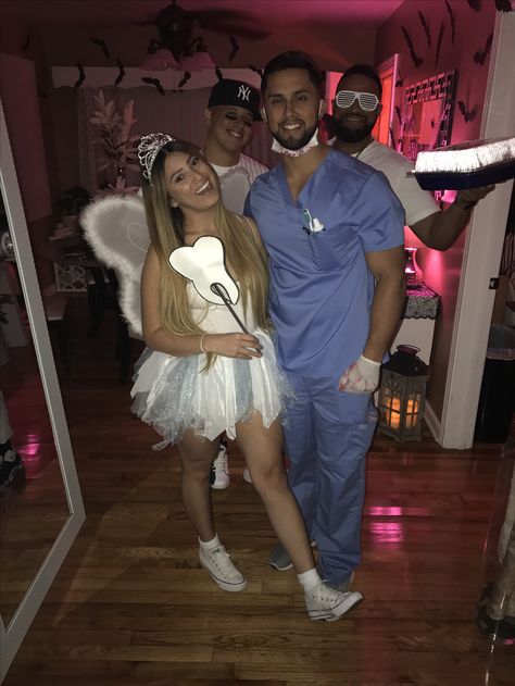 #dentist #toothfairy #costume #couples Dentist Halloween Costume, Scary Dentist Costume, Toothfairy Dentist Costume, Doctor And Nurse Couple Costume, Tooth Fairy Costume, Halloween Costumes Women Scary, Best Diy Halloween Costumes, Easy Couple Halloween Costumes, Costume Couples