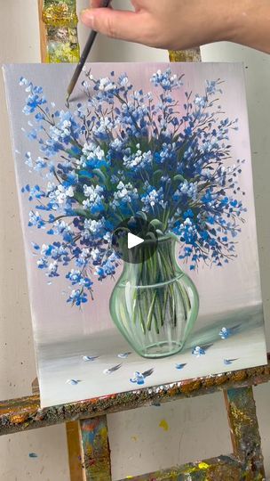 Paintings Flowers Acrylic, Acrylic Paintings Of Flowers, Painting Flowers Tutorial Acrylic, Painting Flowers Acrylic Step By Step, Easy Flower Paintings For Beginners, Beginner Acrylic Painting Tutorials, Vase With Flowers Painting, How To Paint Flowers Acrylic Easy, Flower Painting For Beginners