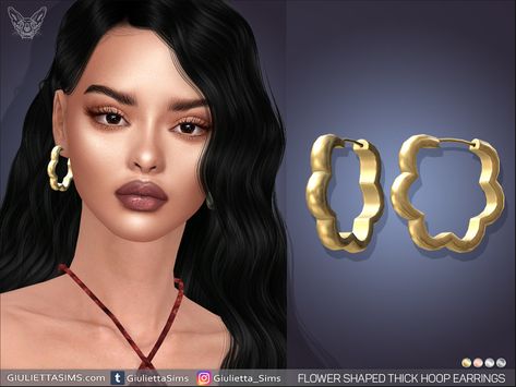 The Sims Resource - Flower Shape Thick Hoop Earrings Sims 4 Hoops Cc, Sims Earrings, Sims 4 Cc Earrings, Cc Earrings, Thick Hoop Earrings, Sims 4 Collections, Sims 4 Cc Finds, Cc Finds, Animal Skin