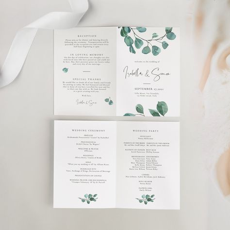 Discover our Elegant Eucalyptus Wedding Ceremony Program, your free printable service order template! Perfectly designed to enhance your wedding experience, this program provides an organized Order of Service for your ceremony. With stunning eucalyptus accents, it's ideal for your Wedding Order of Service Booklet. Impress your guests while keeping everything on track! Tags: #WeddingProgram #FreePrintableTemplates #OrderOfService #WeddingCeremony #EucalyptusWedding Order Of Photography For Wedding, Wedding Order Of Service Booklet, Wedding Ceremony Order Of Service, Wedding Ceremony Booklet, Free Printable Wedding Invitation Templates, Order Of Service Wedding, Wedding Booklet, Order Of Service Template, Wedding Ceremony Programs Template