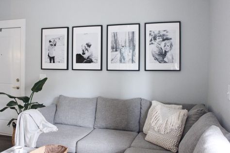 how to create a gallery wall on a budget | Ikea ribba frames | Four Photo Gallery Wall, Frames Over Couch, Frames Behind Couch, Black Picture Frames On Wall, Pictures Behind Couch, Wall Over Couch, Pictures Over Couch, Black Frames On Wall, Behind Couch Wall Decor