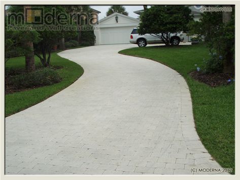 A White Paver Driveway? — Jacksonville Paver Portfolio - Moderna Pavers White Pavers, Brick Paver Driveway, Brick Driveway, Large Pavers, Eco Friendly Diy, Large Driveway, Paver Driveway, Brick Pavers, Backyard Inspiration