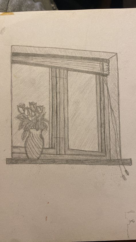 Windowsill Drawing, Pencil Sketch, Window Sill, Crayon, Sketch, Pencil, Drawings, Flowers