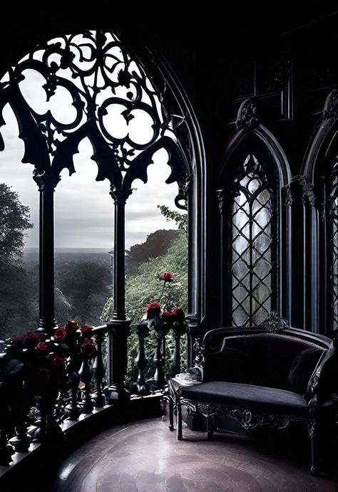 Gothic Castle Balcony, Gothic Modern House Decor, Vampire Mansion Aesthetic, Vampire Castle Interior, Gothic Castle Interior, Goth Mansion, Gothic Rooms, Victorian Gothic Aesthetic, Gothic Closet