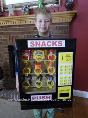 Misc > Vending Machine: We chose to make a vending machine for my son’s costume.  We obviously used a box that fit his size but with the 4 flaps facing forward- these would be Vending Machine Costume, Spring Costume, Kids Halloween Costumes, Slot Machine Cake, Homemade Halloween Costumes, Slot Machine Party, Game Mobile, Homemade Costumes, Homemade Halloween