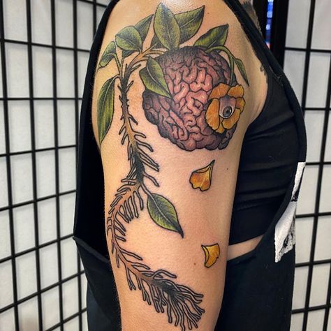 Brain done by Marqui Watling from Get Up Tattoo Society in Cincinnati OH #tattoos #tattoo #beauty Get Up Tattoo, Cincinnati Tattoo, Brain Tattoos, Brain Tattoo, Up Tattoo, Love Tattoo, R Tattoo, Tattoo Project, Waves Tattoo