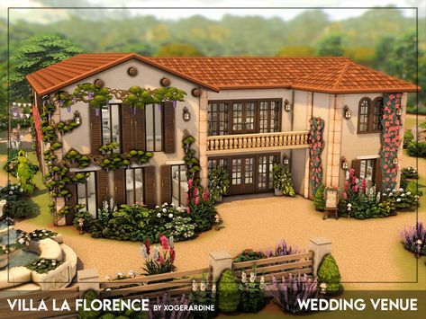 Sims4 Houses Ideas No Cc, Sims 4 Desert House Ideas, Sims 4 Houses Desert, Sims Wedding Venue Ideas, Sims 4 Desert House, Sims Spa, Sims 4 Villa, Italian Mansion, Sims Houses