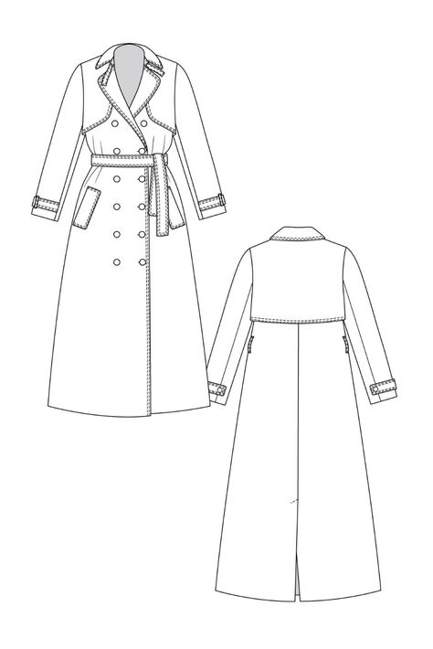 Trench Coat Pattern, Coat Pattern Sewing, Flat Sketches, Panel Dress, Clothes Sewing Patterns, Coat Patterns, Fashion Flats, Classic Looks, Pdf Pattern