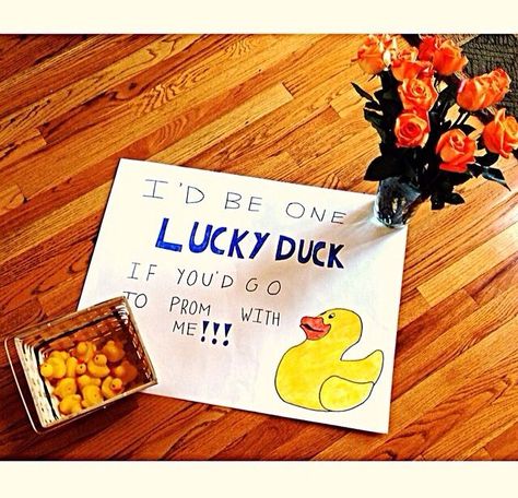 One Lucky Duck, Cute Promposals, Dance Proposals, Promposal Ideas, Prom Posters, Cute Homecoming Proposals, Asking Someone Out, Asking To Prom, Dance Proposal