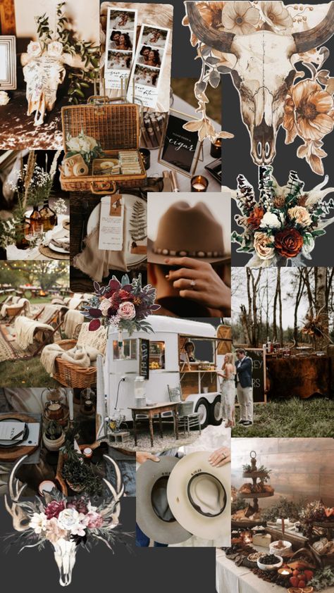 Western wedding party Western Vision Board, Western Gothic Wedding, Western Wedding Ideas Rustic, Western Engagement Party, Western Wedding Table Decor, Cowboy Themed Wedding, Cowboy Wedding Decorations, Western Wedding Party, Vintage Western Wedding