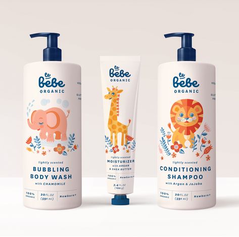 Le Bebe Organic: branding, illustration, logo design, package design Baby Packaging Design, Baby Branding Packaging, Kids Shampoo Packaging, Kids Packaging Design, Shampoo Bottle Design, Cute Baby Illustration, Shampoo Packaging Design, Hair Hygiene, Kids Package Design