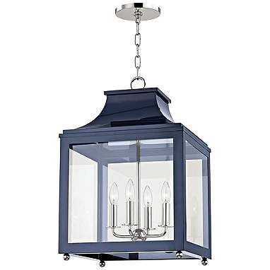 Leigh 11 1/2"W Polished Nickel and Navy 4-Light Mini Pendant Polished Nickel Hardware, Cage Chandelier, Large Lanterns, Lantern Design, Contemporary Pendant, Nickel Hardware, Lantern Pendant, Hudson Valley Lighting, Luxury Lighting