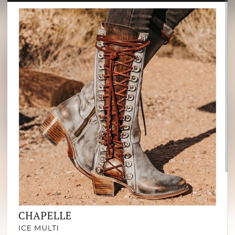 Chapelle. Handcrafted With A Tall Leather Shaft, This Boot Features Contrasting Side Paneling And Adjustable Leather Lacing. An Inside Brass Zip Closure Makes This Intricate Style Easy Going And Ready To Take On Any Awaiting Venture. Leather Upper, Leather Lining, Leather Sole Made In Mexico 2 ½” Heel Height 15” Shaft Height 15” Shaft Circumference W/ Gore Detailing Measurements Taken From Us Size 8 Fit Tip: Runs True To Size. Worn Once. Girl Cowboy Boots, Leather Lacing, Freebird By Steven, Boot Jewelry, Easy Going, Lace Up Boots, Blue And Silver, Shoe Laces, Leather Boots