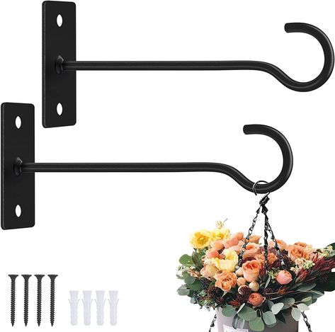 Plant Hooks 2Pack Hanging Plant Bracket 6inch Metal Plant Hanger Decorative Plant Hook for Bird Feeders, Planters, Lanterns, Wind Chimes, Home Decor Indoor Outdoor (Black) Wall Mounted Plant, Fence Door, Metal Plant Hangers, Deck Fence, Plant Bracket, Garden Garage, Plant Hooks, Ceiling Hooks, Hanging Bird Feeders