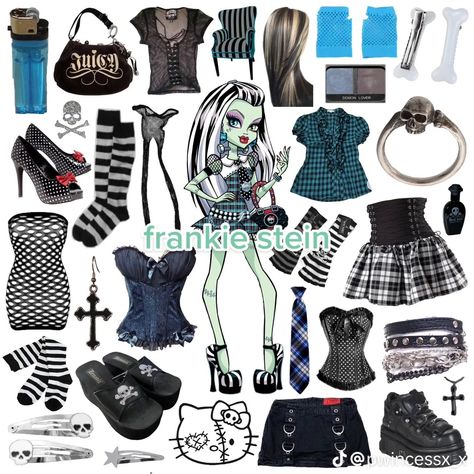 Frankie And Jackson Costume, Clawdeen Outfit Ideas, Monster High Costume Aesthetic, Monster High Characters Costumes, Monster High Outfits Inspiration, Monster High Outfits Aesthetic, Frankie Monster High Costume, Monster High Outfits, Frankie Monster High