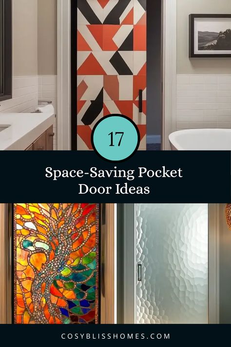 Discover 17 clever pocket door ideas that unlock the full potential of your small bathroom. Whether you prefer bold geometric patterns or sophisticated stained glass, there's a design to fit your style. You’ll learn about reclaimed wood with its beautiful unique patina and how it can transform your space. From modern minimalism to rustic charm, these pocket door solutions will help create an open and inviting environment while saving you precious floor space. Say goodbye to cramped feelings in your bathroom! Pocket Door Wallpaper, Space Saving Doors Bathroom, Bathroom Pocket Door Ideas, Pocket Door Ideas, Bathroom Pocket Door, Hidden Bathroom Door, Pocket Doors Bathroom, Space Saving Doors, Door Solutions