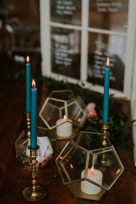 Geometric Wedding Decor, Dripless Taper Candles, Wedding Decor Photos, Metallic Wedding, Jewel Tone Wedding, 2025 Wedding, Wedding Tablescape, Centerpiece Table, Teal Wedding