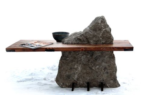 Riverview Design Solutions - Shoreline Coffee Table - Stone - Landscape - Brockville Ontario Cedar Table Top, Wabi Sabi Furniture, Wabi Sabi Home Decor, Stone Landscape, Cedar Table, Hand Carved Wooden Bowls, Lantern Table Lamp, Carved Wooden Bowl, Wood Art Diy