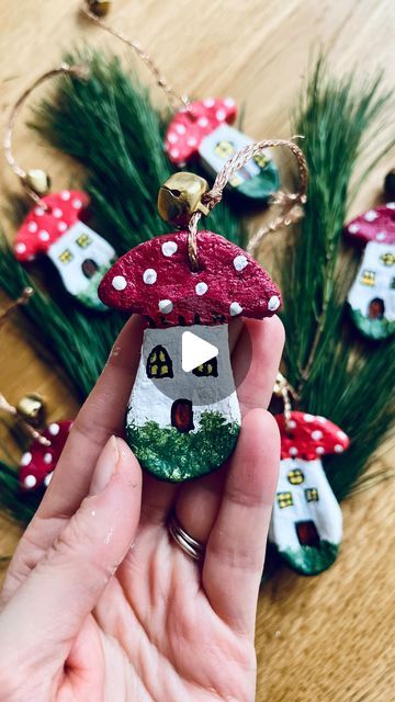 Mushroom Ornaments, Salt Dough Recipe, Black Pen, Salt Dough, Winter Diy, December 12, Shaped Cookie, Acrylic Paints, My Family