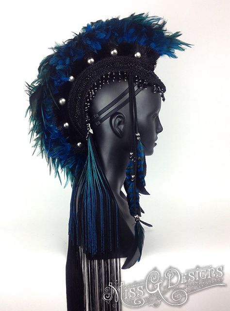 MADE TO ORDER Small Blue & Black Beaded by MissGDesignsShop, $300.00 Beautiful Vision Boards, Feather Mohawk, Native American Face Paint, Lightning In A Bottle, Native American Men, Fancy Dress Up, Wig Hat, Face Painting Halloween, Feather Headdress