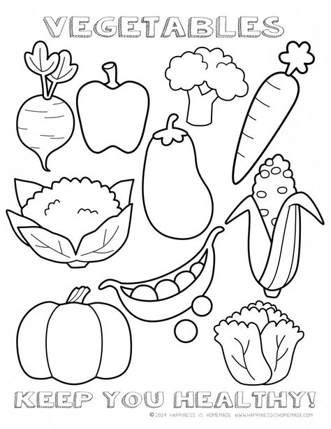 Printable Healthy Eating Chart & Coloring Pages - Happiness is Homemade Kertas Kerja Prasekolah, Coloring Worksheets For Kindergarten, Vegetable Crafts, Aktiviti Tadika, Vegetable Coloring Pages, Vegetable Pictures, Gratis Printables, Food Coloring Pages, Fruit Coloring Pages