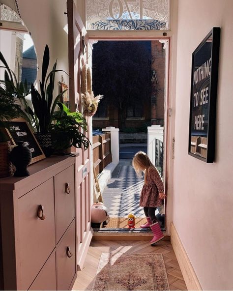 Pink Hallway, Pink Chalk Paint, Hallway Inspiration, Pink Chalk, Long Hallway, Perfect Palette, Entrance Hall, Upcycled Furniture, Pretty Pink