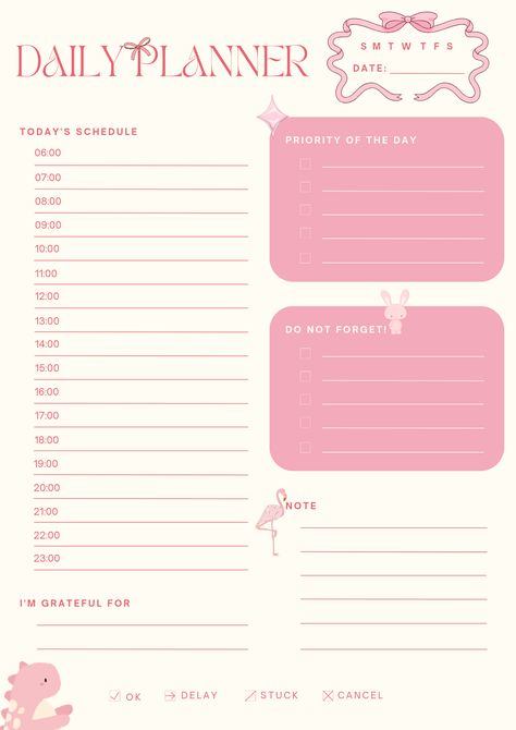 Free Digital Planner Templates Canva Daily Planner, Diy Schedule Planner, That Girl Planner, Daily Schedule Template Aesthetic, Notes Pink Aesthetic, Planner Organization Templates, Pink Schedule, To Do List Template Aesthetic, Goodnotes To Do List