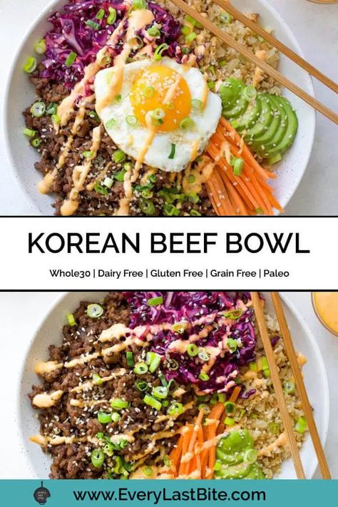 Paleo Bowls, Shaved Beef Recipes, Beef Cauliflower Rice, Shaved Beef Recipe, Ground Beef Bowls, Gina Livy, Beef Cauliflower, Beef Bowl Recipe, Korean Beef Bowl