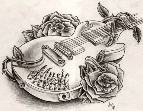 Photo Music Guitar Tattoo, Guitar Sketch, Guitar Tattoo Design, Tattoo Wallpaper, Guitar Drawing, Guitar Tattoo, Music Tattoo Designs, Music Drawings, Cool Pencil Drawings