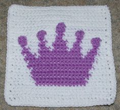 Row Count Princess Crown Afghan Square Free Crochet Pattern Crochet Crown Pattern, Granny Square Ideas, Solid Granny Square, Crochet Letters, Crochet Crown, Squares Crochet, Square Crochet Pattern, Crochet Squares Afghan, Crochet Princess