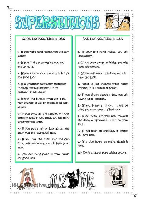 Good Luck/Bad Luck Superstitions – Witches Of The Craft® Friday The 13th Superstitions, Kids Worksheet, February Activity, Old Wives Tale, Wives Tales, Elderly Activities, Friday 13th, Icebreakers, Crafts For Seniors